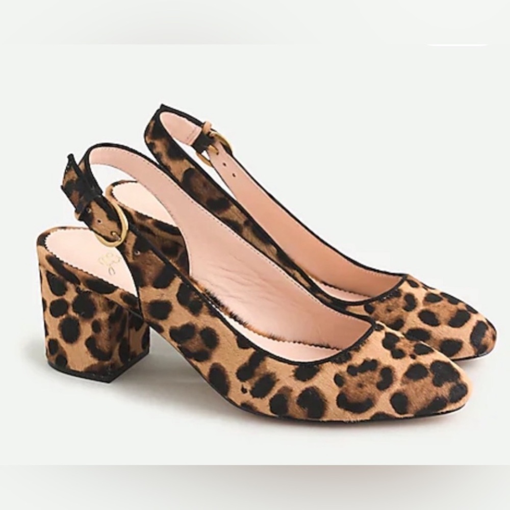 NWOT J. Crew Leopard Print Calf Hair Slingback Heels Size 7.5